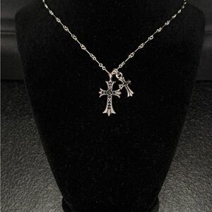 Chrome hearts floral cross black studded double stack baby cross necklace